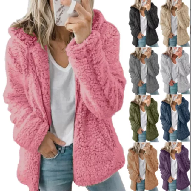 Womens Warm Teddy Bear Fluffy Coat Ladies Fleece Button Jacket Winter Outwear