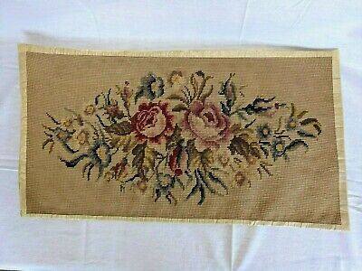 Antique needlepoint tapestry. Rose/green/gold floral design. Good condition.