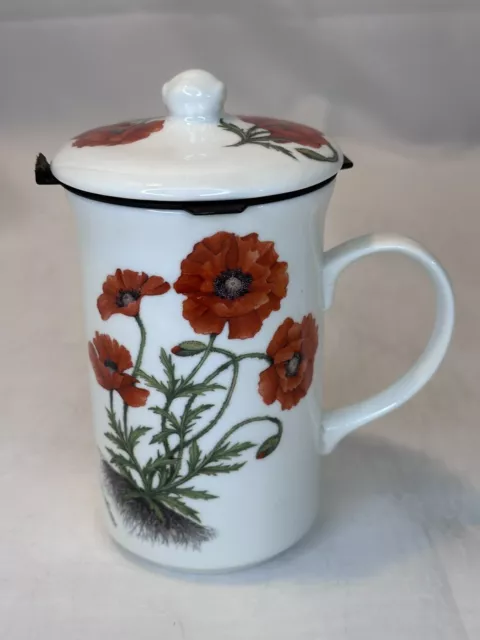 St. George England Fine Bone China Poppy Floral Coffee Tea Cup with Lid Strainer