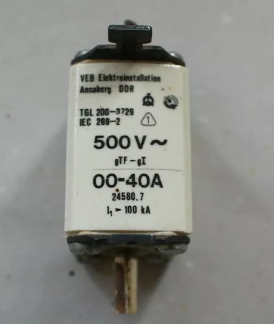 DDR NH-Schmelzeinsatz Sicherung TGL 200-3729 00-40A  Keramik Kupfer 500V