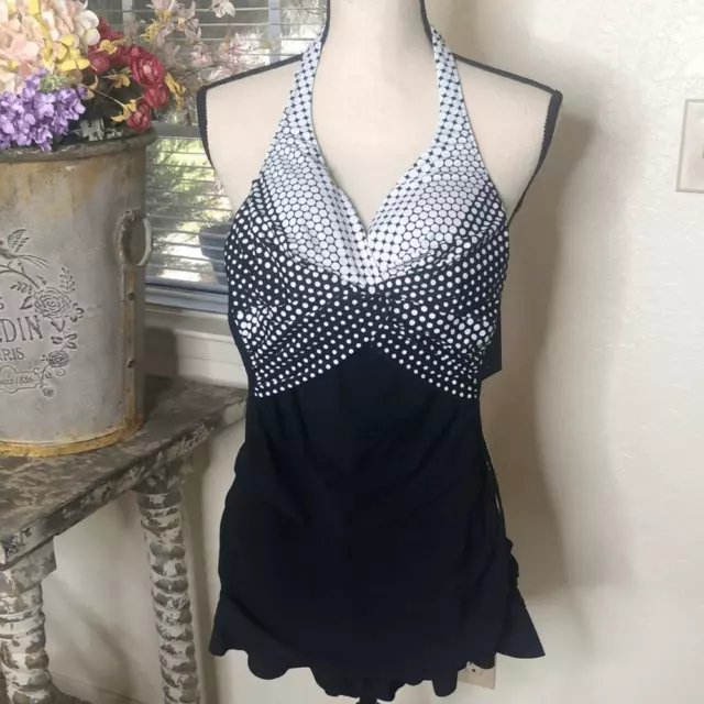 Profile by Gottex black and white one piece halter swimsuit NWT