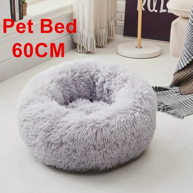 Small Light Grey Warm Fluffy Pet Bed Dog Puppy Kitten Fur Donut Warm Cushion Mat