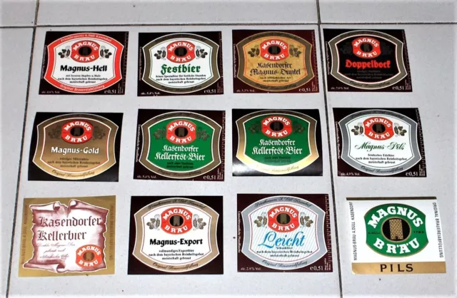12 Etichette Birra MAGNUS BRAU bier beer label PERFETTE etichetta Germania