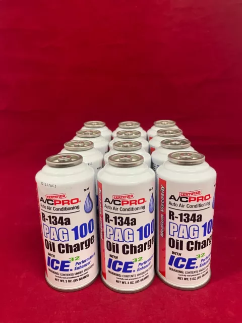 SET OF 12: A/C Pro Auto Air Conditioning PAG 100 Oil Charge With ICE32 3oz