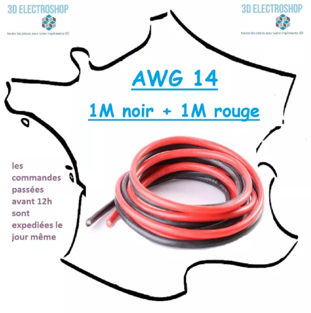 2 mètres de fil électrique extra souple AWG 14, imprimante 3D, modelisme, CNC