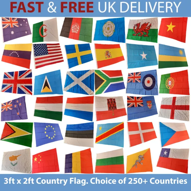 3ft x 2ft World Country Flag 250+ Countries Huge Choice FREE UK Delivery!