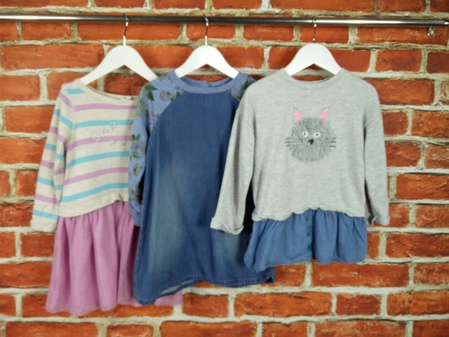 Pacchetto Abito Casual Ragazze Età 2-3 Anni Gap Next Maniche Lunghe Set Gatto Denim 98Cm