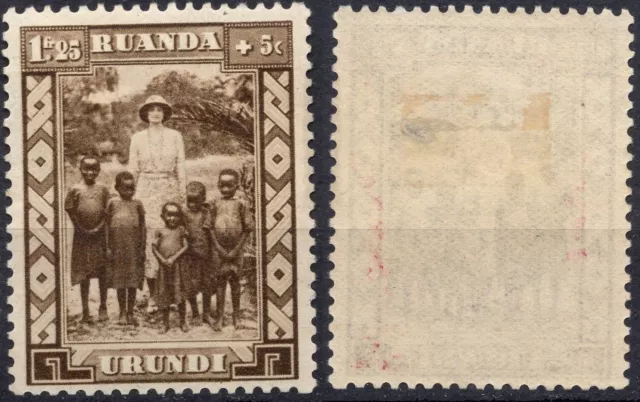 Ruanda-Urundi 1936 1.25F+5C Queen Astrid Fund Sc-B12 MLH OG #Wh6 - US Selle