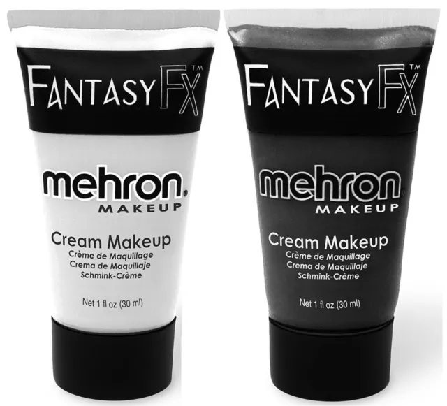 Mehron Fantasy Ffx Color Water Base Cream Face Body Paint Makeup Black & White