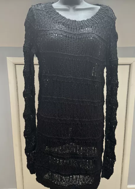 ALL SAINTS LASSO Jumper Dress UK 8 Black 100% Cotton Round Neck Mesh £ ...