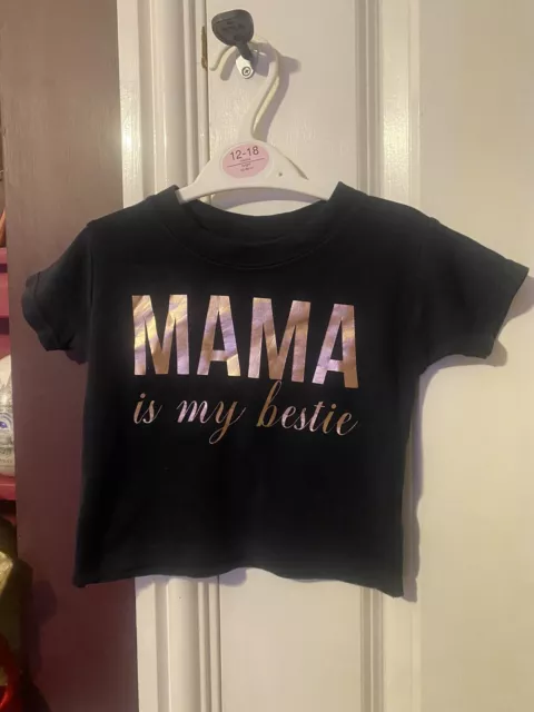 baby girl black gold t-shirt top approx 1 year mama is my bestie