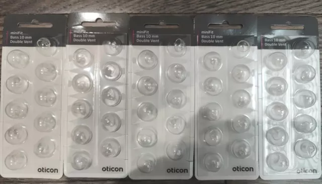 5 Pack Oticon 10mm Double Vent Bass MiniFit Domes For Hearing Aids