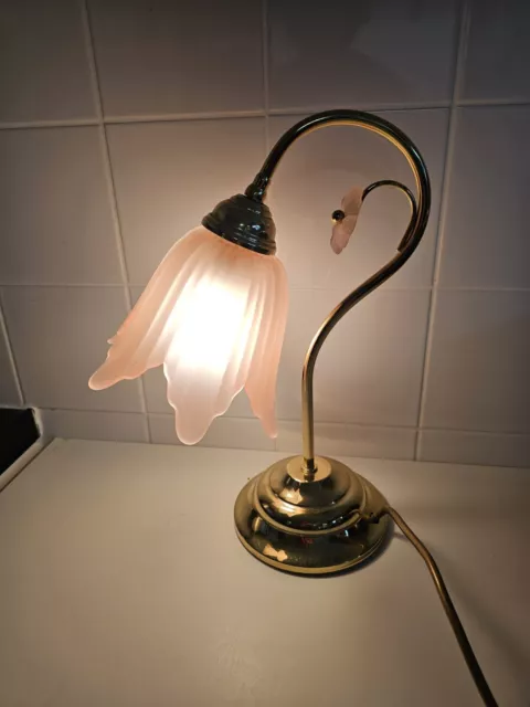 Vintage  Tiffany Style Brass Goose Neck Lamp / Table / Desk  / Swan Neck