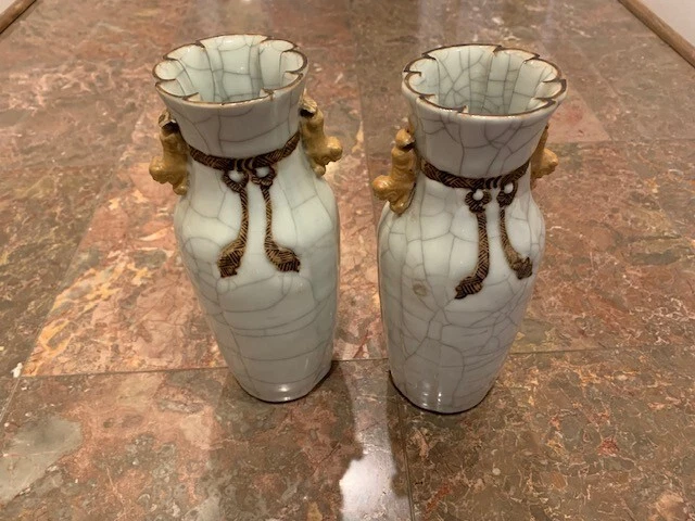 Pair of White Chinese Crackle Glazed Porcelain Vases 19th/early 20th ? Century