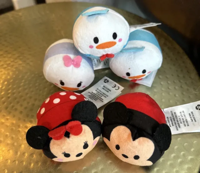 LOT OF 5 Disney Tsum Tsum Stackable Mini Plush Mickey Minnie Mouse Donald Daisy