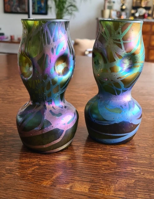 Rare Paire De Vases En Verre Irisé LOETZ Autriche Xixéme old vase austria 15.5cm