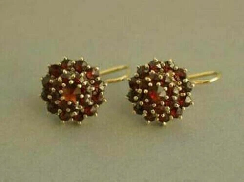 1 Ct Round Cut Simulated Red Garnet Cluster Stud Earrings 14K Yellow Gold Plated