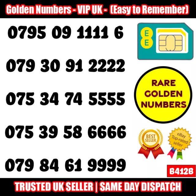 Lotto Sim Gold Easy Numero Di Cellulare Memorabile Platino Vip Uk Pay As You Go - B412B