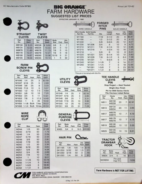 Vtg Original Big Orange Farm Hardware Price List Farm Equipment Brochure