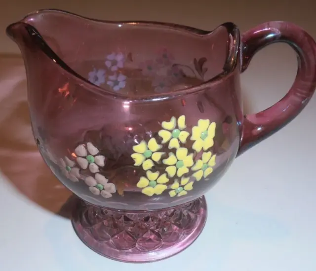 Cranberry Hand Painted 3" Tall Glass Pitcher