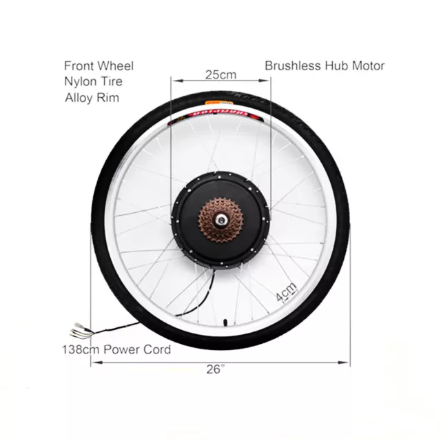 26" 1000W E-Bike Kit de Conversion Pour Vélo électrique Roue Avant Moyeu 48V DHL 2