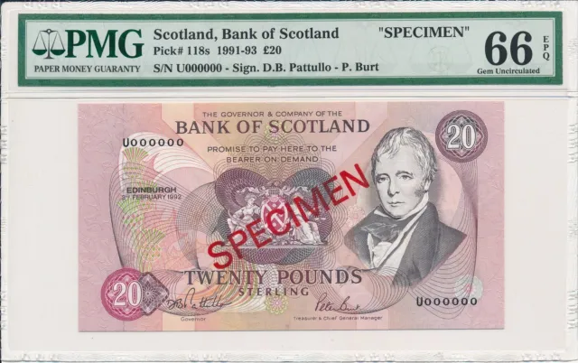Bank of Scotland Scotland  20 Pounds 1992 Specimen PMG  66EPQ