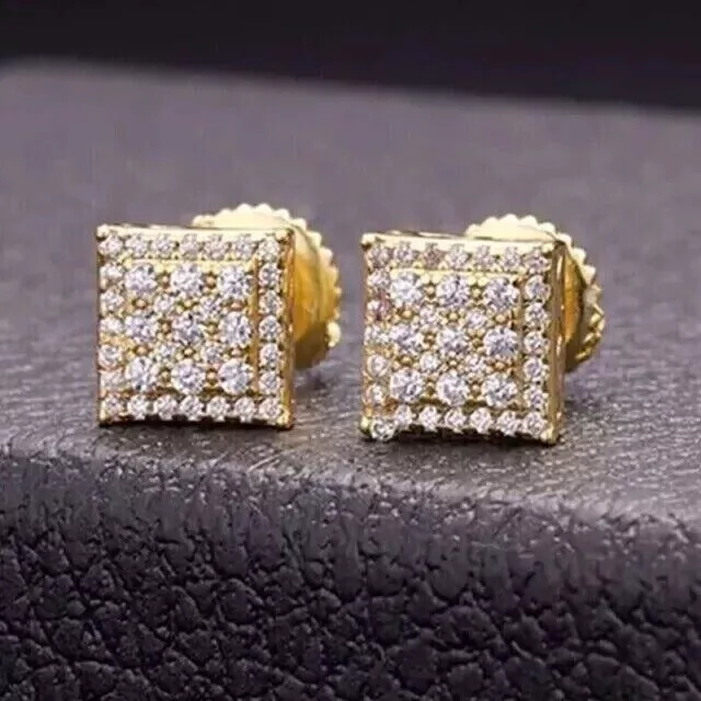 1.50 Ct Round Cut Simulated Diamond Cluster Stud Earrings 14k Yellow Gold Plated