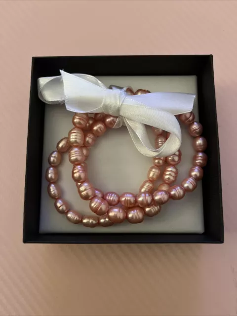 ESTATE SALE: Honora Freshwater Pearl 3 Strand Pink Stretch Bracelet