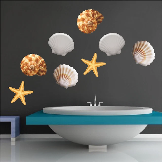 Sea Shell Wall Decals Sea Shells Ocean Seaside Beach Starfish Oyster Mural, d16