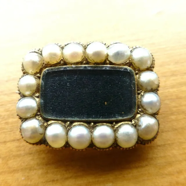 Antik Regency Georgischer 14k 15k Gold 1827 Gewebt Haar Trauer Brosche Perle