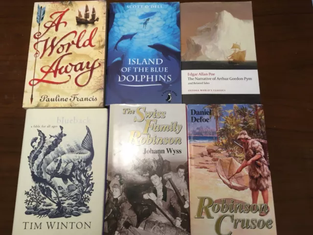 LOT OF 6 CLASSIC SEA ADVENTURE BOOKS Defoe O'Dell Francis Poe Winton Wyss