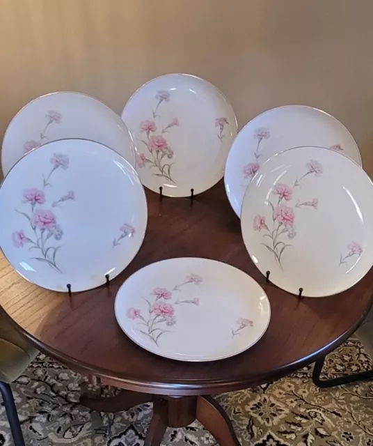 Vintage Royal Court Fine China Japan Carnation Set of 6 Plates