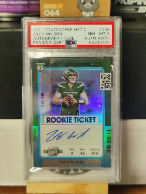 Zach Wilson 2021 Panini Contenders Optic Teal Rc Ticket Auto /75 Psa 9 Jets