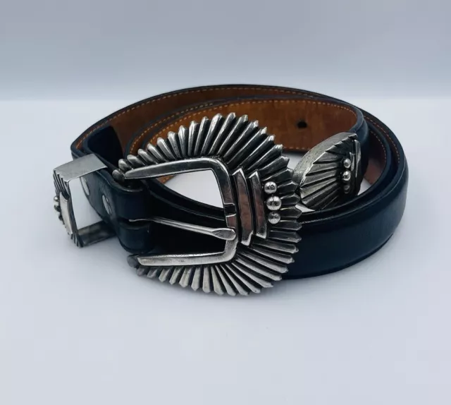 Pat Areias Sterling Silver & Black Leather Belt