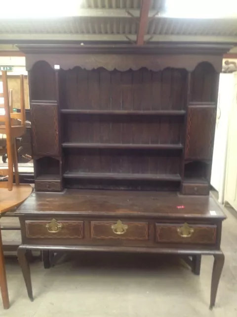 18th century georgian inlaid oak welsh dresser 3 drawers plate rack exceptional