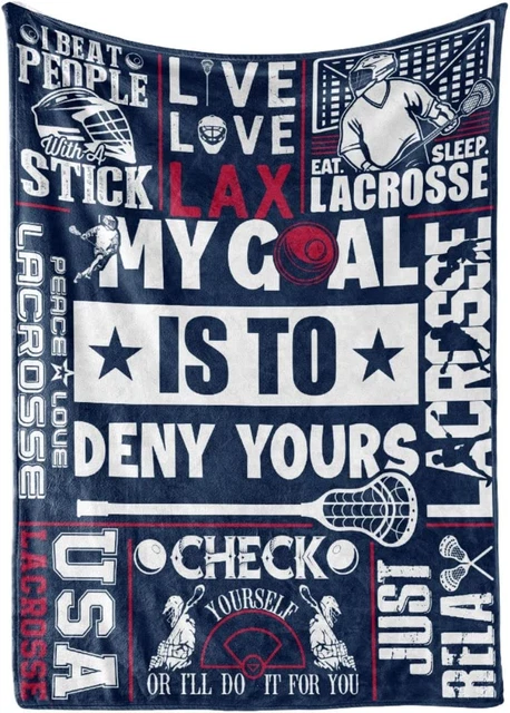 Lacrosse Gifts for Boys Throw, My Goal Is to Deny Yours Flannel Blankets for Men