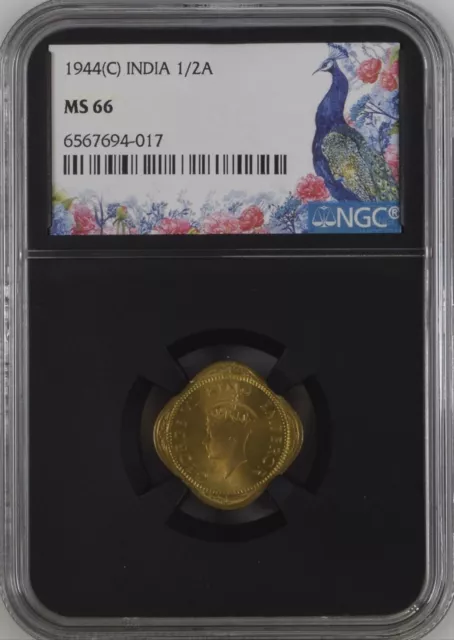 1944C British India 1/2 Anna-NGC Graded MS 66