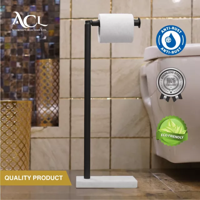 Modern Toilet Roll Holder with Marble Base | Sturdy Cast Iron | Bathroom Decor
