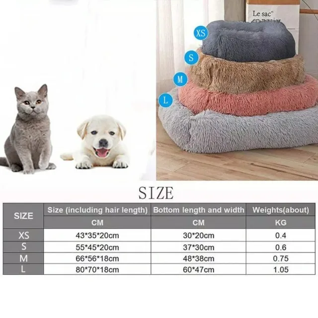 Bed Pet Fluffy Dog Cat Calming Sleeping Soft Plush Nest Warm Kennel Donut 2