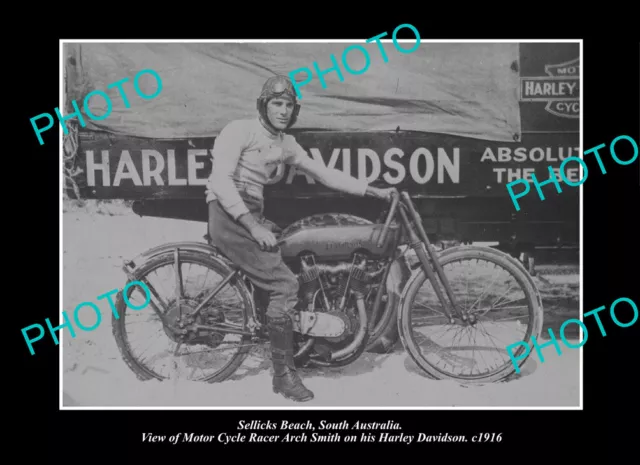 Old Large Historic Photo Sellicks Beach Sa Harley Davidson Motorcycle Club 1916