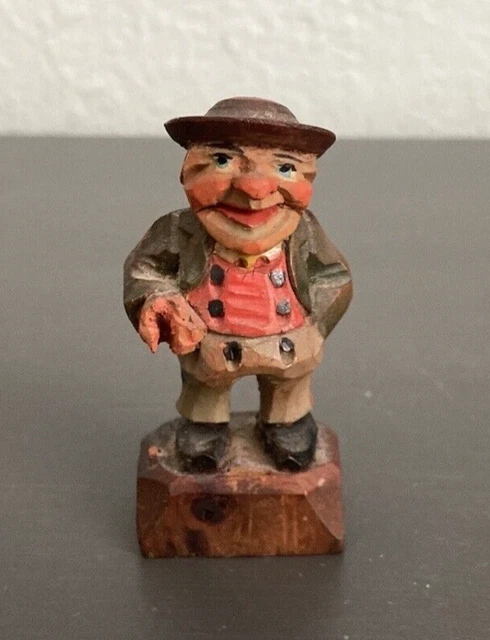 Vintage Hand Carved German Wooden Figure Miniature Painted 2-1/2 "  Folk Art