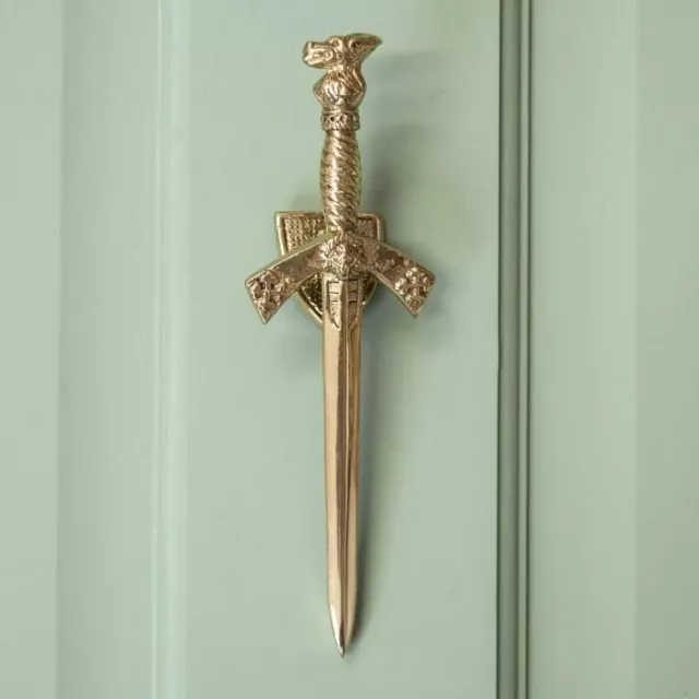 "Heraldic Sword" Polished Brass Sword Door Knocker - Supplied With Fixings
