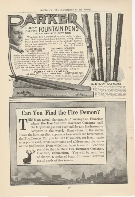 Parker Fountain Pens Print Ad Lucky Curve Parker Pen Co McClure's Hartford 1910