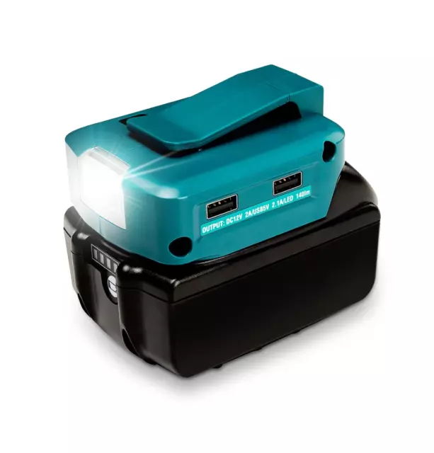 Adaptateur USB compatible batterie Makita 18V BL18.. avec lampe LED et 2 ports