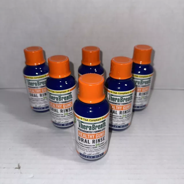 Therabreath Fresh Breath Oral Rinse - 3 oz -LOT OF 6- CleanMint -TSA Compliant