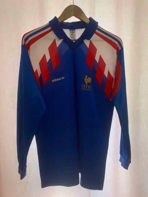 France National Team 1990/1992 Home Football Shirt Jersey Maillot Vtg L/S Adidas