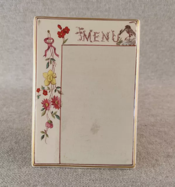 Beau Porte Menu En  Faience De Longwy Échassier Et Fleurs