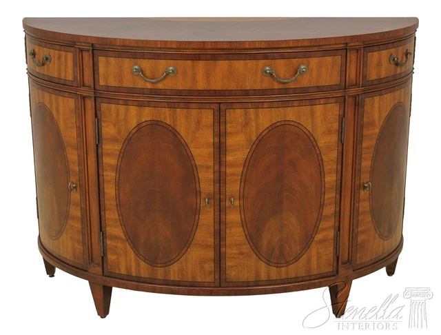 L58198EC: ETHAN ALLEN Federal Inlaid Mahogany Demilune Cabinet 1 Of 2