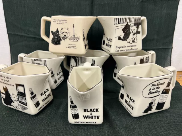 Rare Complete set of Vintage Black & White Scotch Whiskey Collectible Jugs 1-8