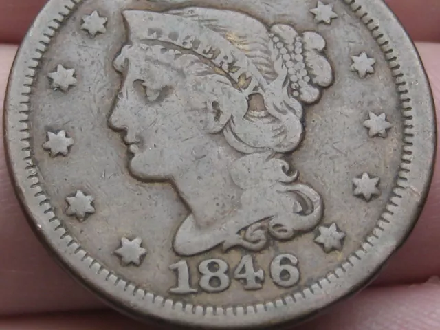 1846 Braided Hair Large Cent Penny- Small Date, Fine/VF Details